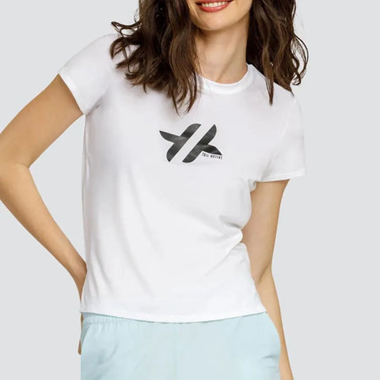 Women's Bijou Short Sleeve Tennis Top White with Logo-Apparel-Tail-AX3164-WWL7F24-Tennis Express