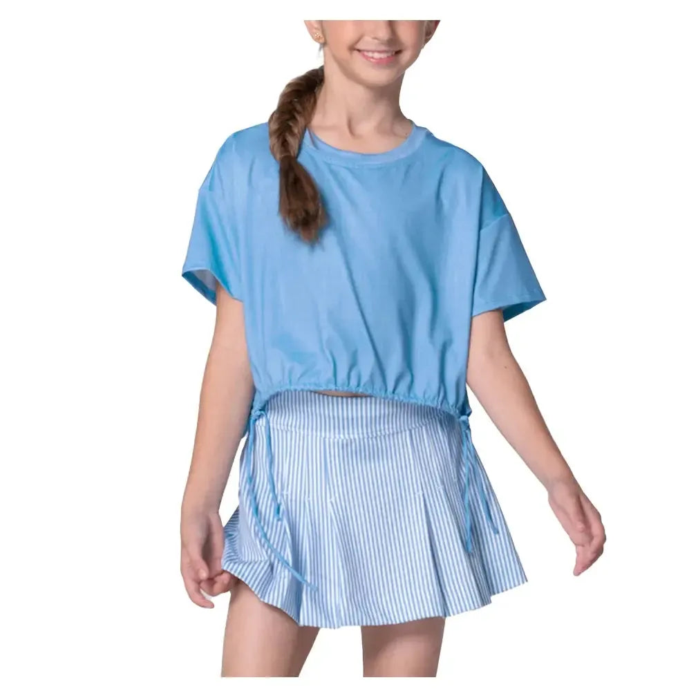 Girls' Linen Stripe Pleat Tennis Skort Periwinkle