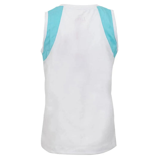 Girls' Tennis Tank White and Aqua Block Trim-Apparel-Little Miss Tennis-COV32-U22-2-Tennis Express