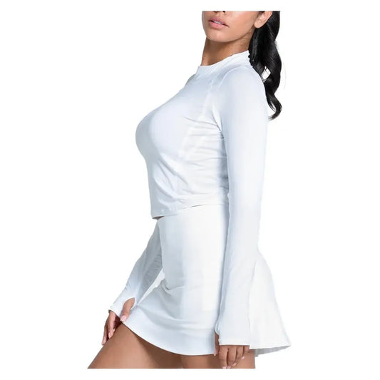 Women's LUV Mock Neck Hip Fit Long Sleeve Tennis Top White