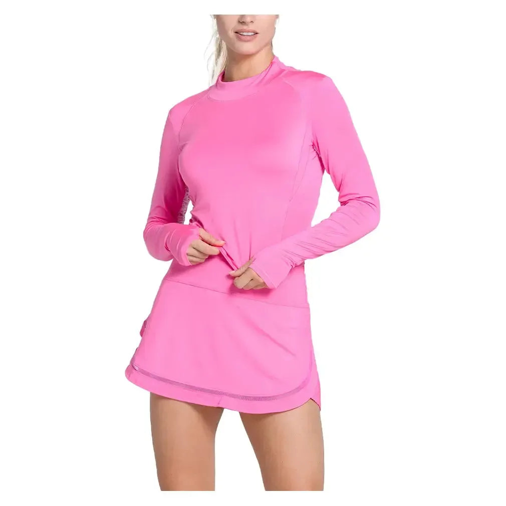 Women's LUV Mock Neck Hip Fit Long Sleeve Tennis Top Taffy