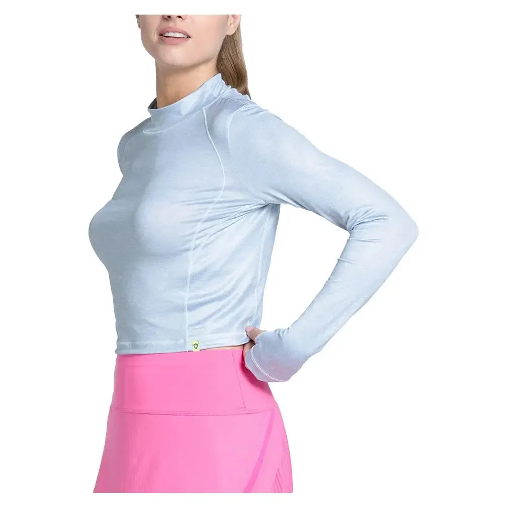 Women's Mock Neck Hip Fit Long Sleeve Tennis Top Heather Grey