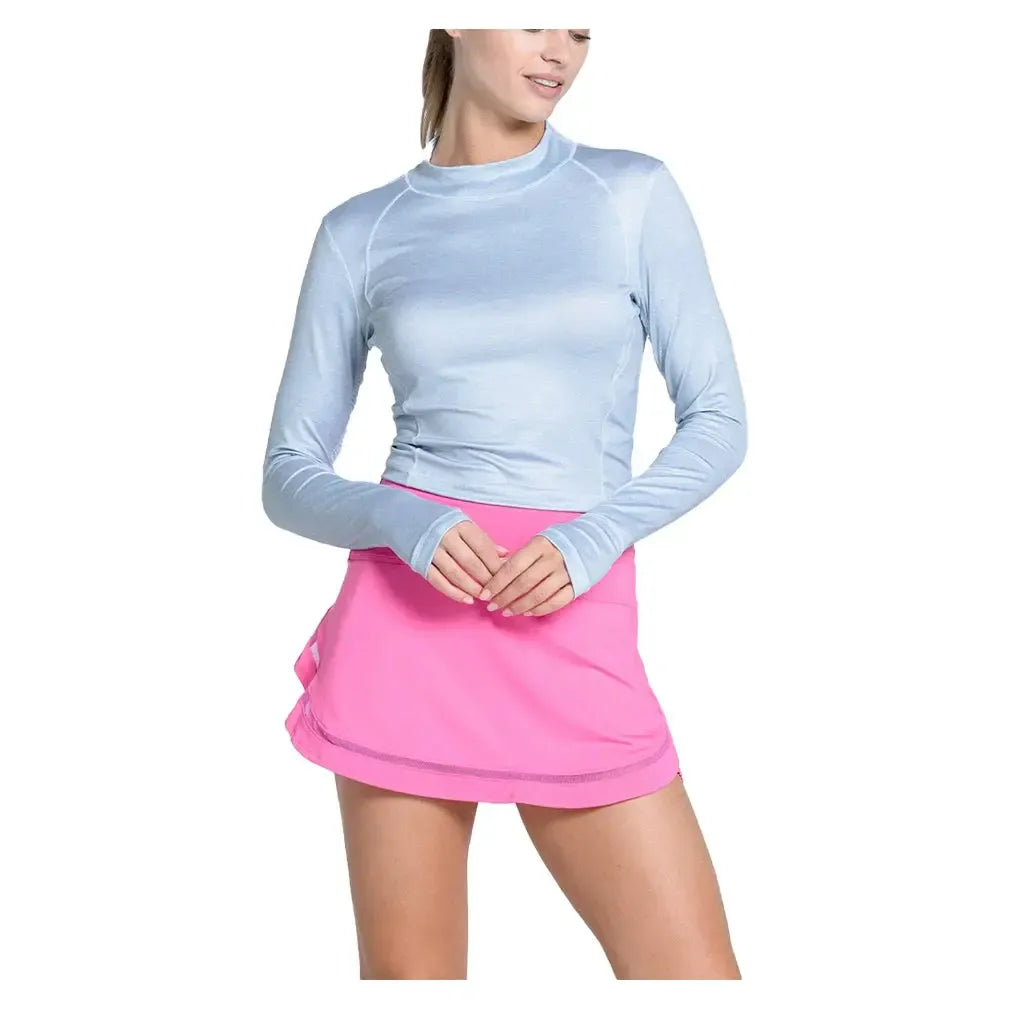 Women's Mock Neck Hip Fit Long Sleeve Tennis Top Heather Grey