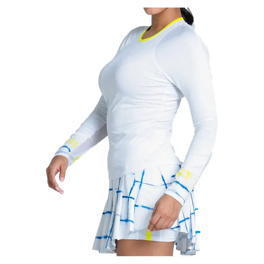 Women's Shibori Wave Long Sleeve Tennis Top White