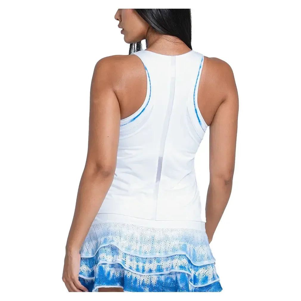 Women's Shibori Stripe Tennis Tank with Bra White