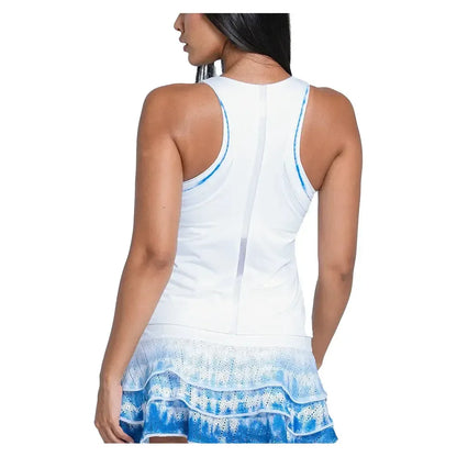 Women's Shibori Stripe Tennis Tank with Bra White