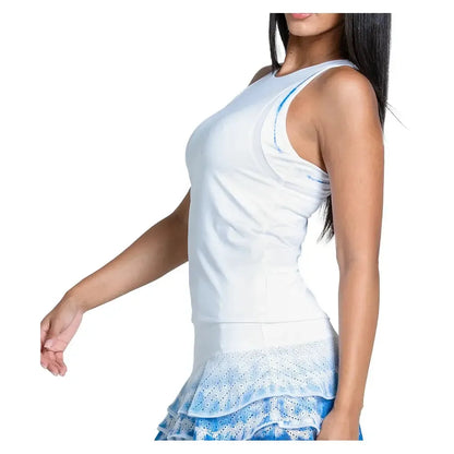 Women's Shibori Stripe Tennis Tank with Bra White