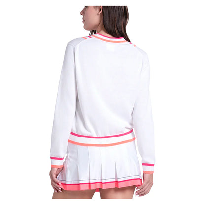 Women's Victory V-Neck Tennis Sweater White and Shocking Pink