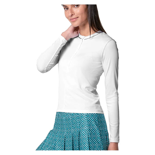 Women's Riviera Henley Long Sleeve Tennis Polo White