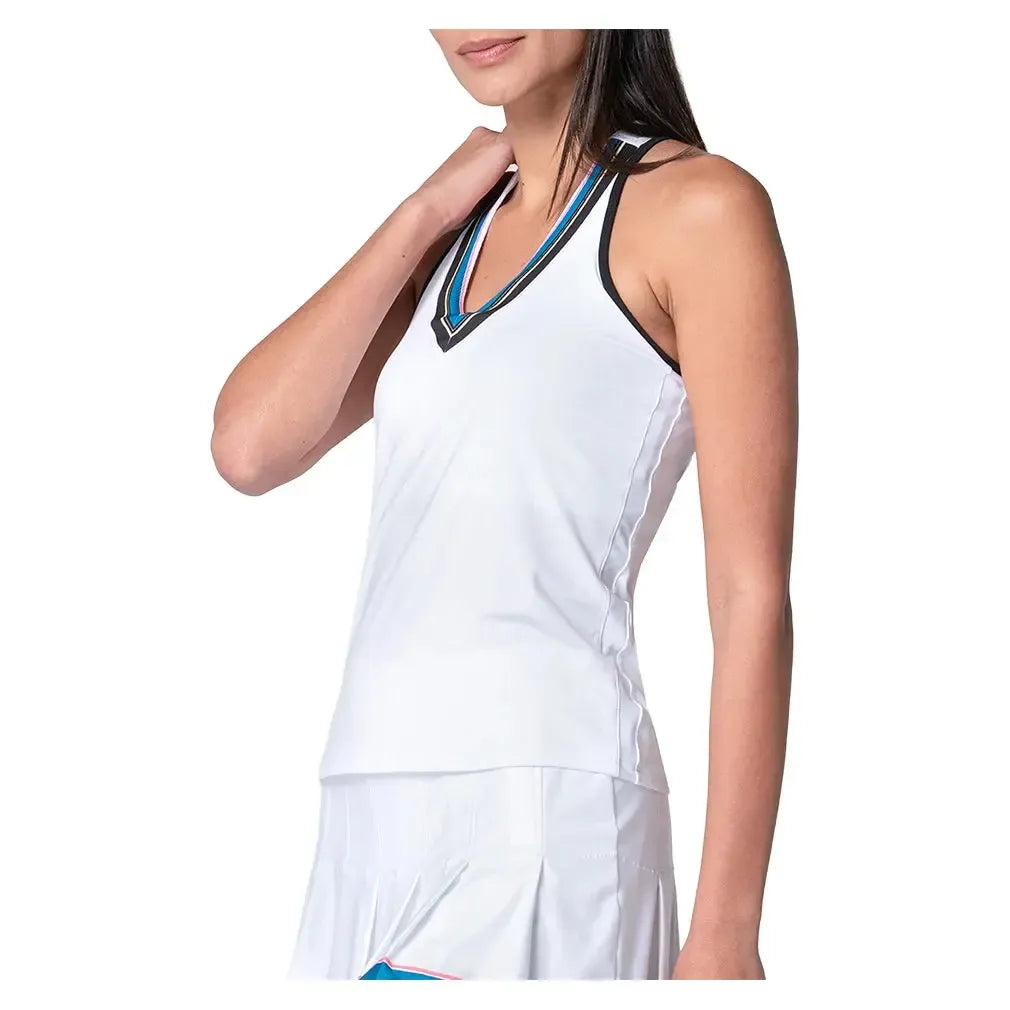 Women's Stripe Hype Tennis Tank with Bra White