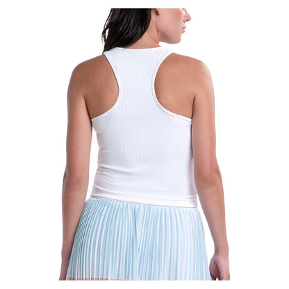 Women's Racer Rib Tennis Tank White and Wave Blue