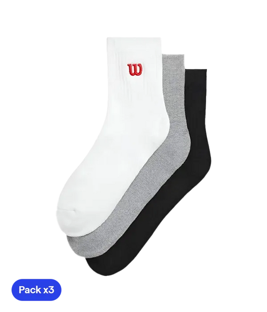 Socks Wilson Quarter Top Bright White/Black/Grey (Pack x3) 2025