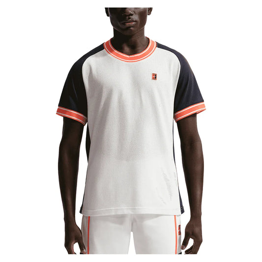 Men's Court Heritage Short Sleeve Tennis Top Sail and Dark Obsidian-Apparel-Nike-FN0318-133-3-704827Tennis Express