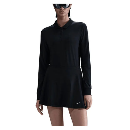 Women's Dri-FIT Victory Long-Sleeve Tennis Polo Black and White-Apparel-Nike-FQ1570-010B-Tennis Express