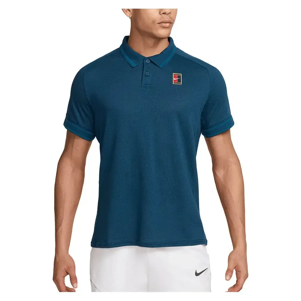 Men's Court Heritage Tennis Polo Blue Force and Green Abyss-Apparel-Nike-FQ2101-415F25-3-Tennis Express
