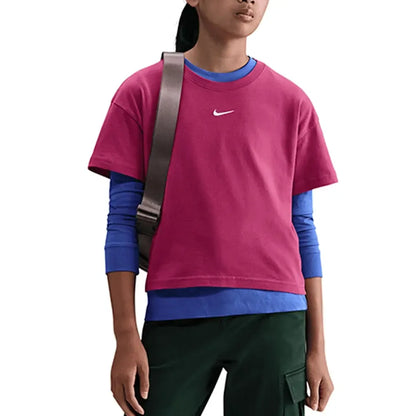 Girls' Sportswear Essential T-Shirt Sweet Beet-Apparel-Nike-FZ5559-634B-3-Tennis Express