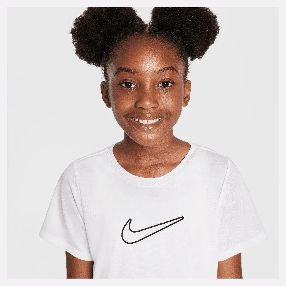 Girls' One Dri-Fit Short Sleeve Tennis Top White and Black