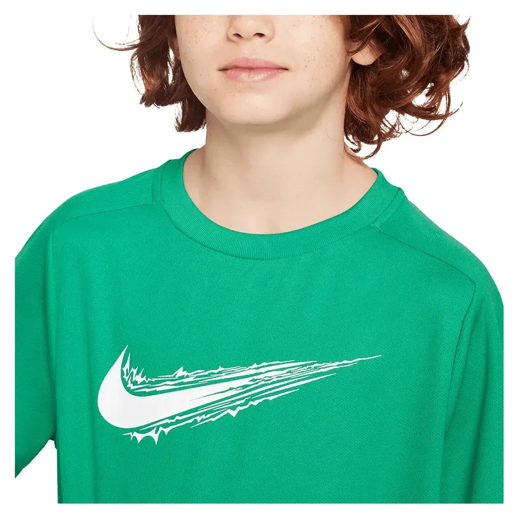 Boys' Dri-FIT Multi Short Sleeve Training Top Stadium Green and White