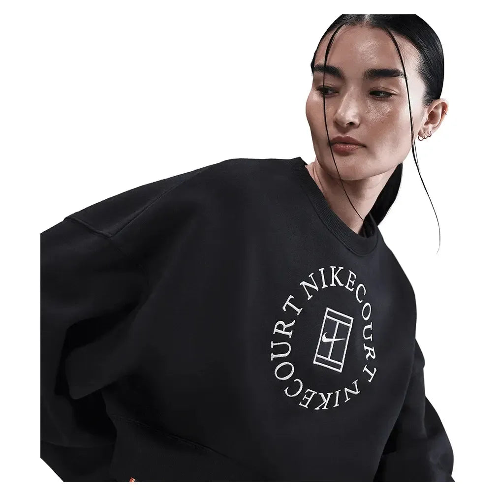 Women's Court Heritage Phoenix Fleece Oversized Long Sleeve Tennis Crew Black