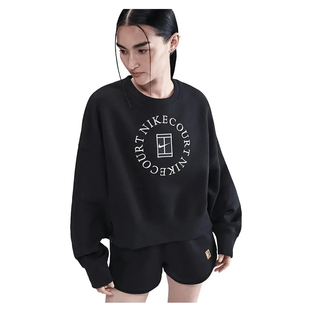 Women's Court Heritage Phoenix Fleece Oversized Long Sleeve Tennis Crew Black