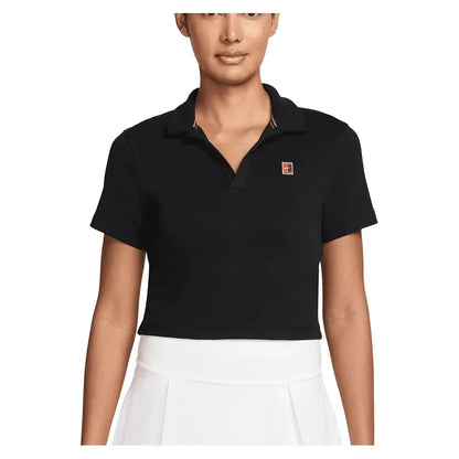 Women's Court Heritage Short-Sleeve Cropped Tennis Polo-Apparel-Nike-HJ8992-010-Tennis Express