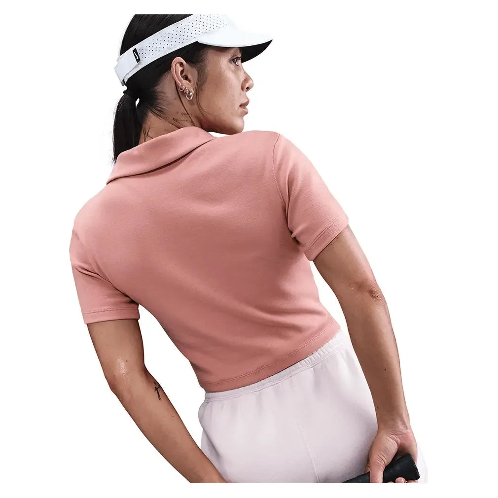 Women's Court Heritage Short-Sleeve Cropped Tennis Polo Red Stardust
