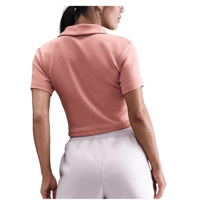 Women's Court Heritage Short-Sleeve Cropped Tennis Polo Red Stardust