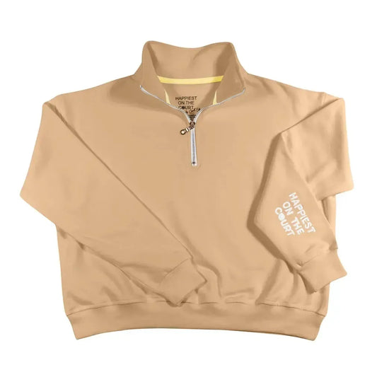 Women's Happiest On The Court 1/4 Zip Tennis Sweatshirt Camel-Apparel-CourtLife-HOC-TEN-ZIP-CAM-Tennis Express