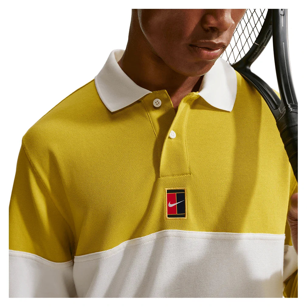 Men's Court Heritage Long Sleeve Tennis Polo Saffron Quartz and Sail