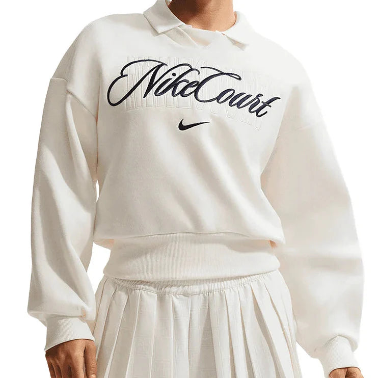 Women's Court Collection French Terry Tennis Crew Sail and Midnight Navy-Apparel-Nike-IB0757-133-705571Tennis Express