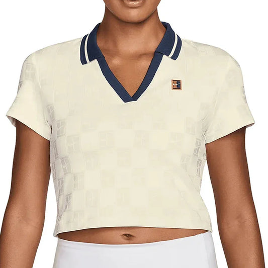 Women's Dri-FIT Court Collection Cropped Tennis Polo Sail and Midnight Navy
