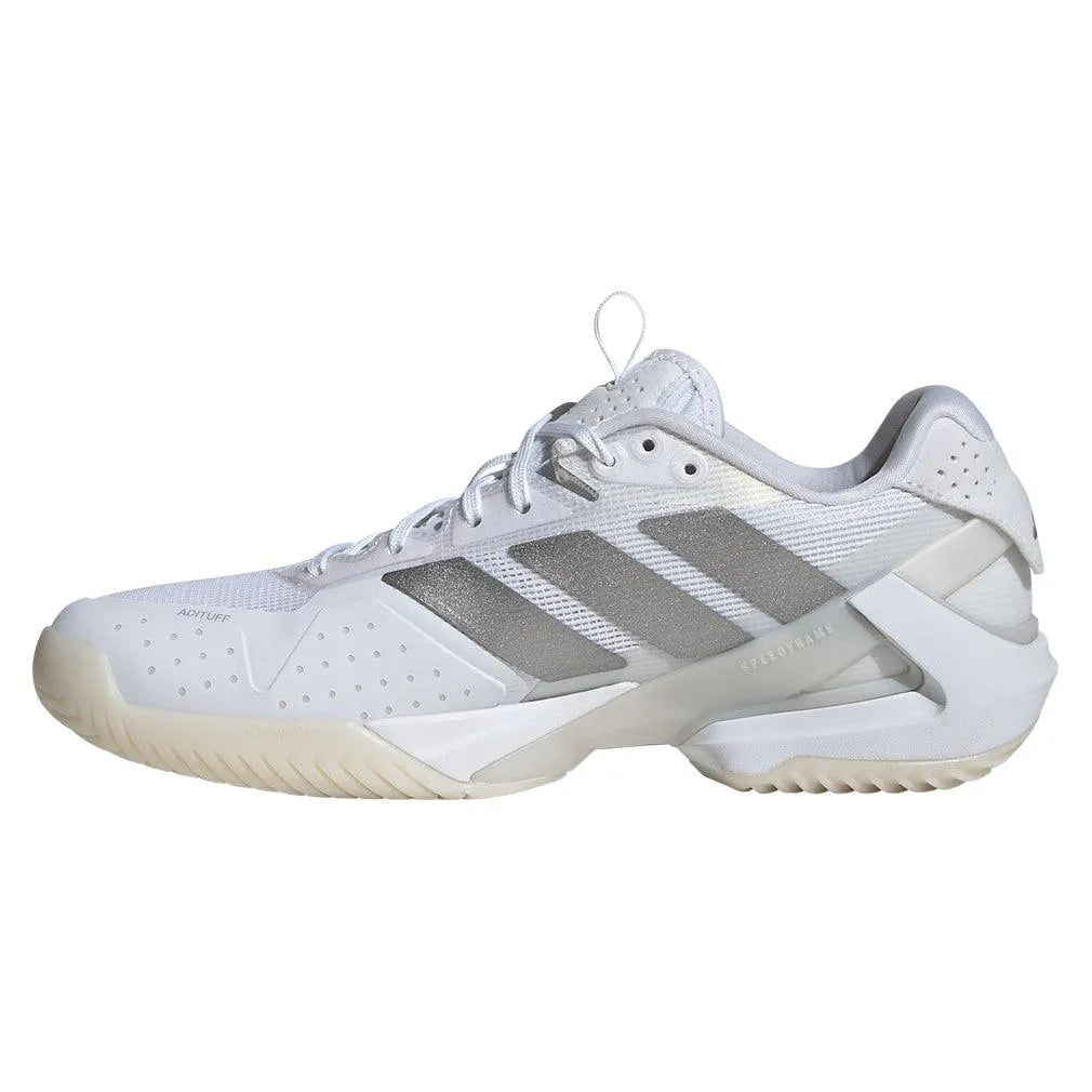 Women's Adizero Ubersonic 5 Tennis Shoes White and Silver Metallic