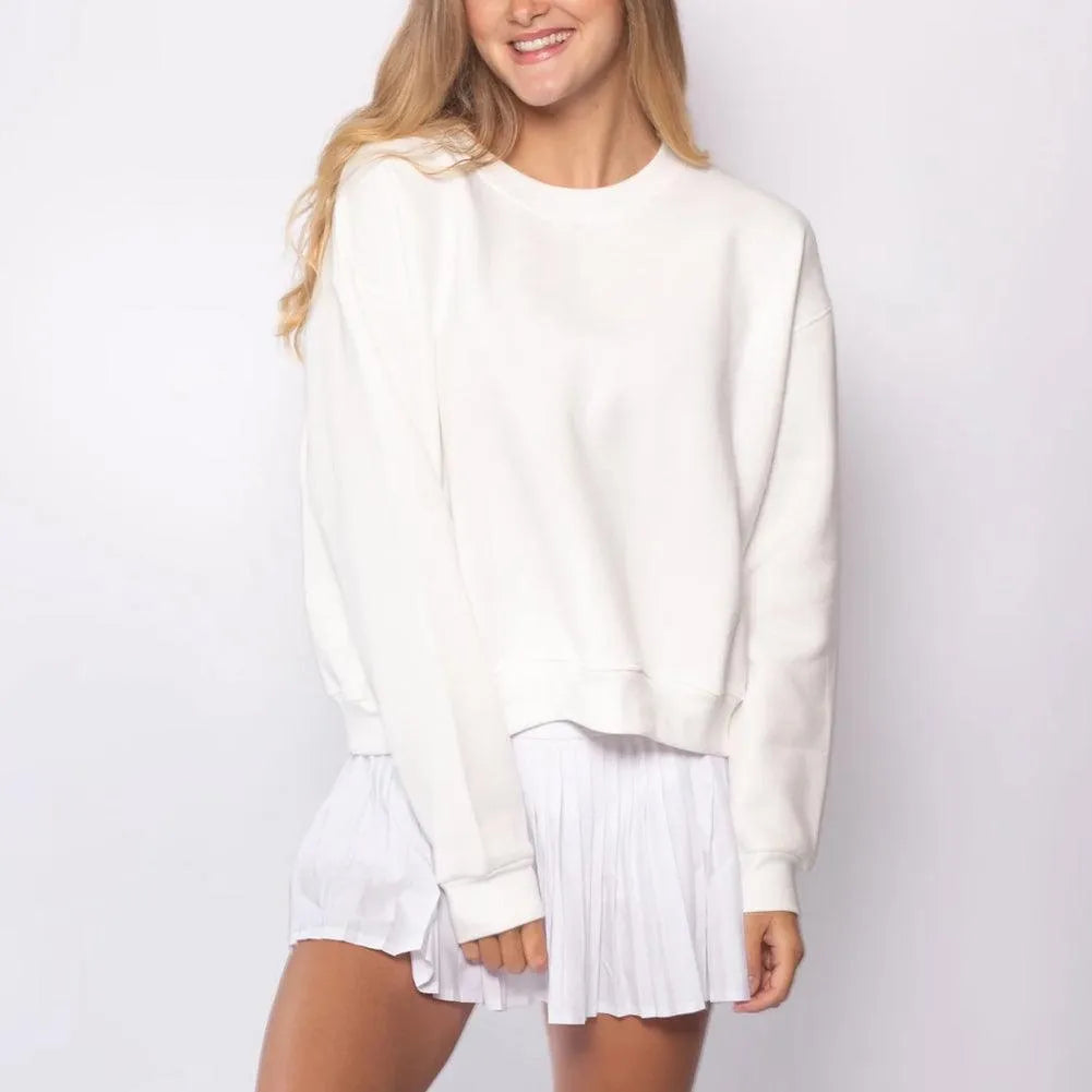 Women's Happiest On The Court Tennis Sweatshirt White and Pink