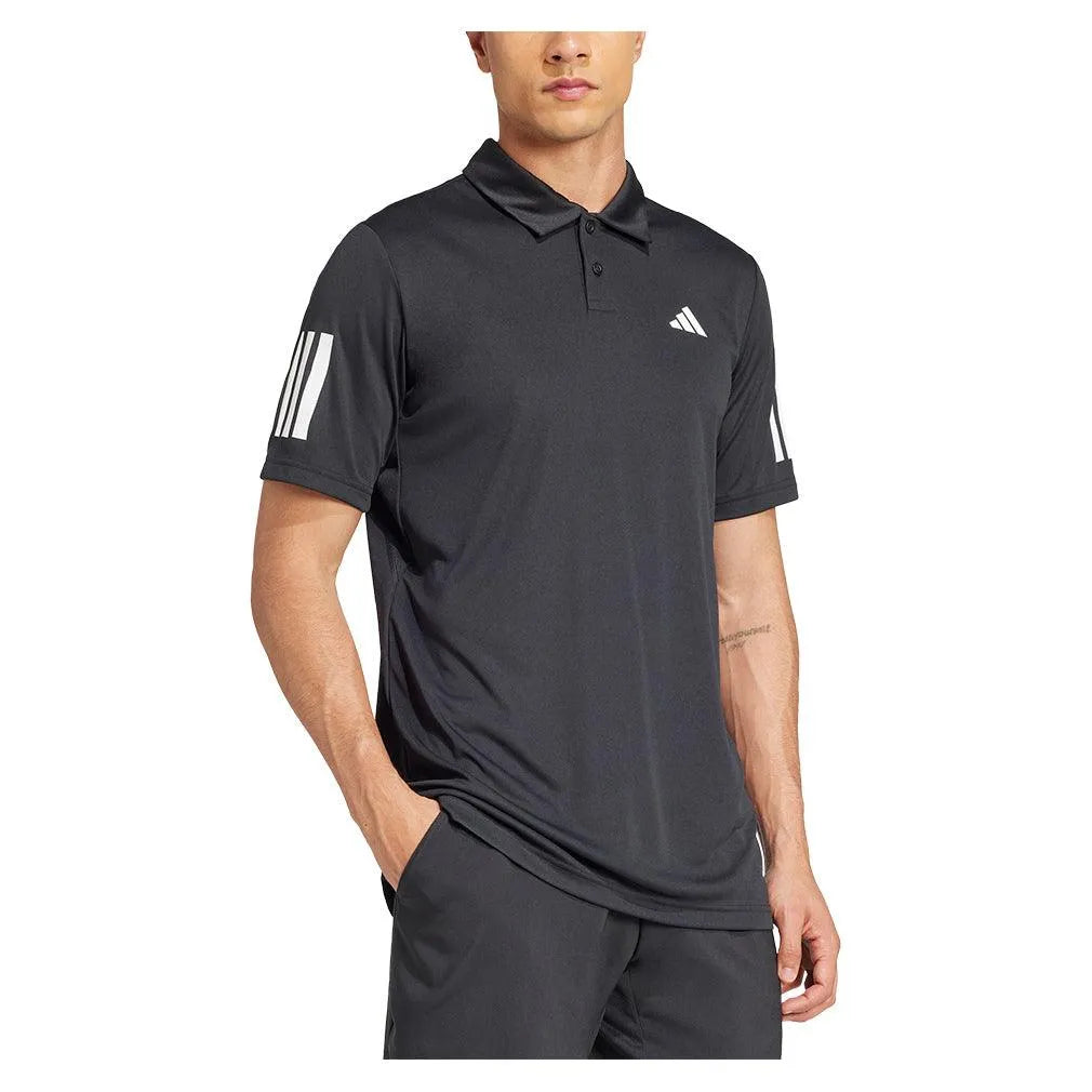 Men's Club 3 Stripe Tennis Polo Black
