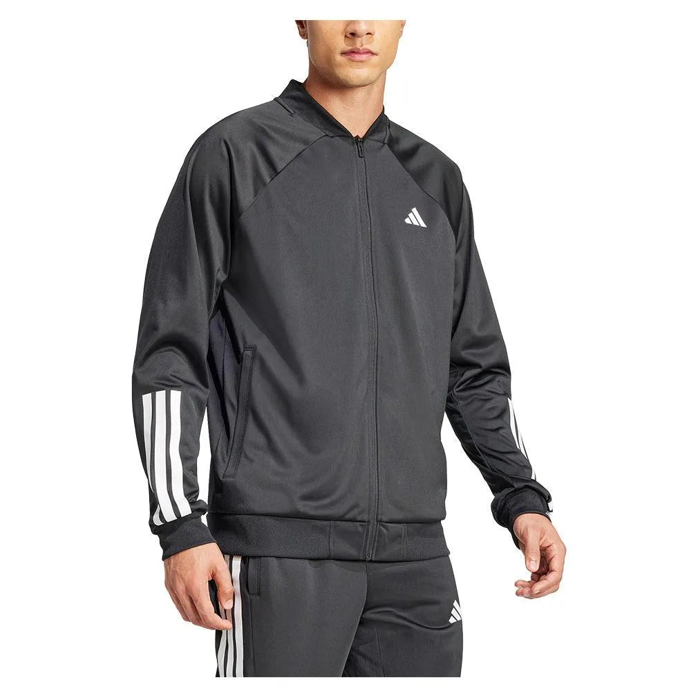 Men's 3 Stripe Knit Tennis Jacket Black