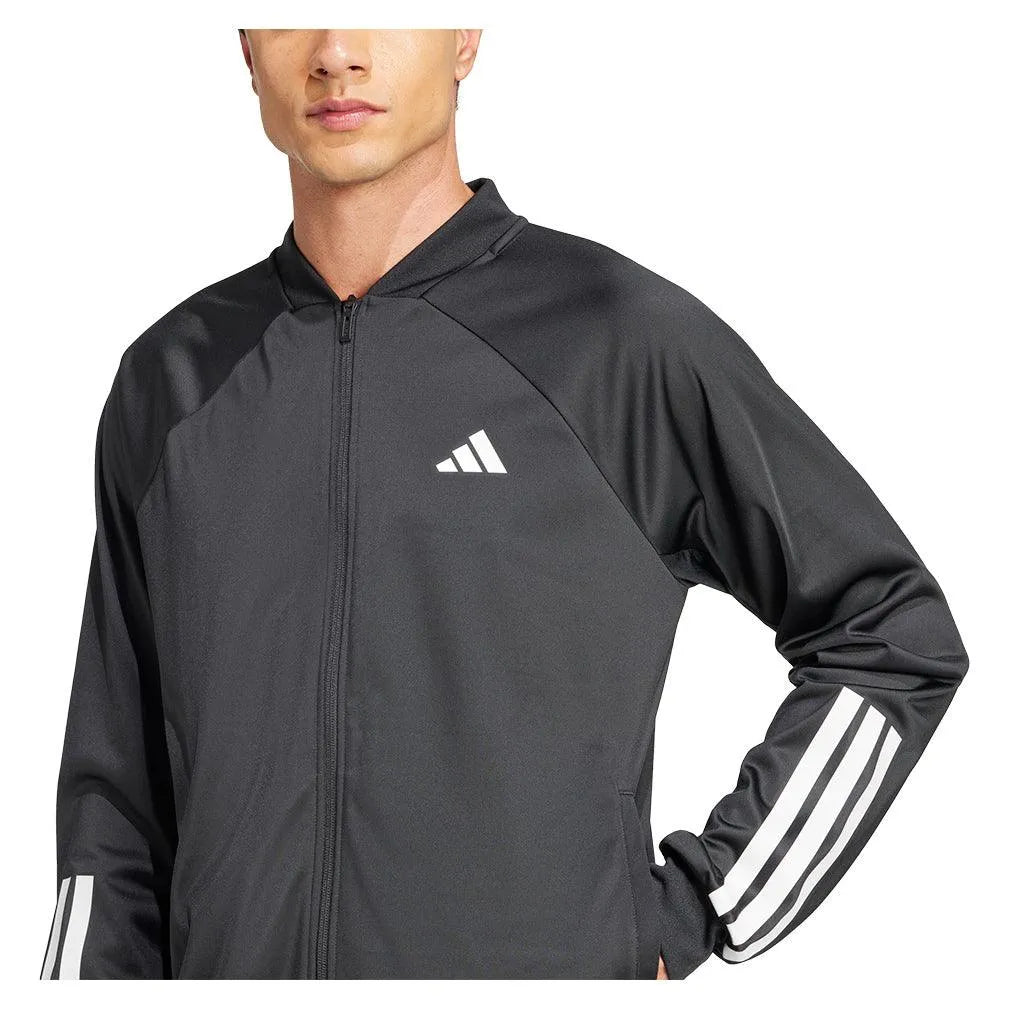 Men's 3 Stripe Knit Tennis Jacket Black