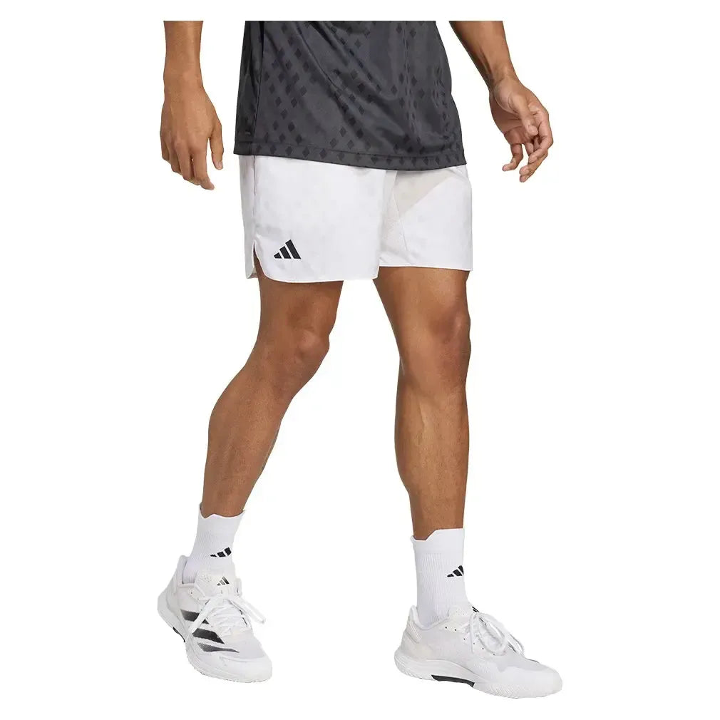 Men's Club Graphic 7 Inch Tennis Short White and Dash Grey