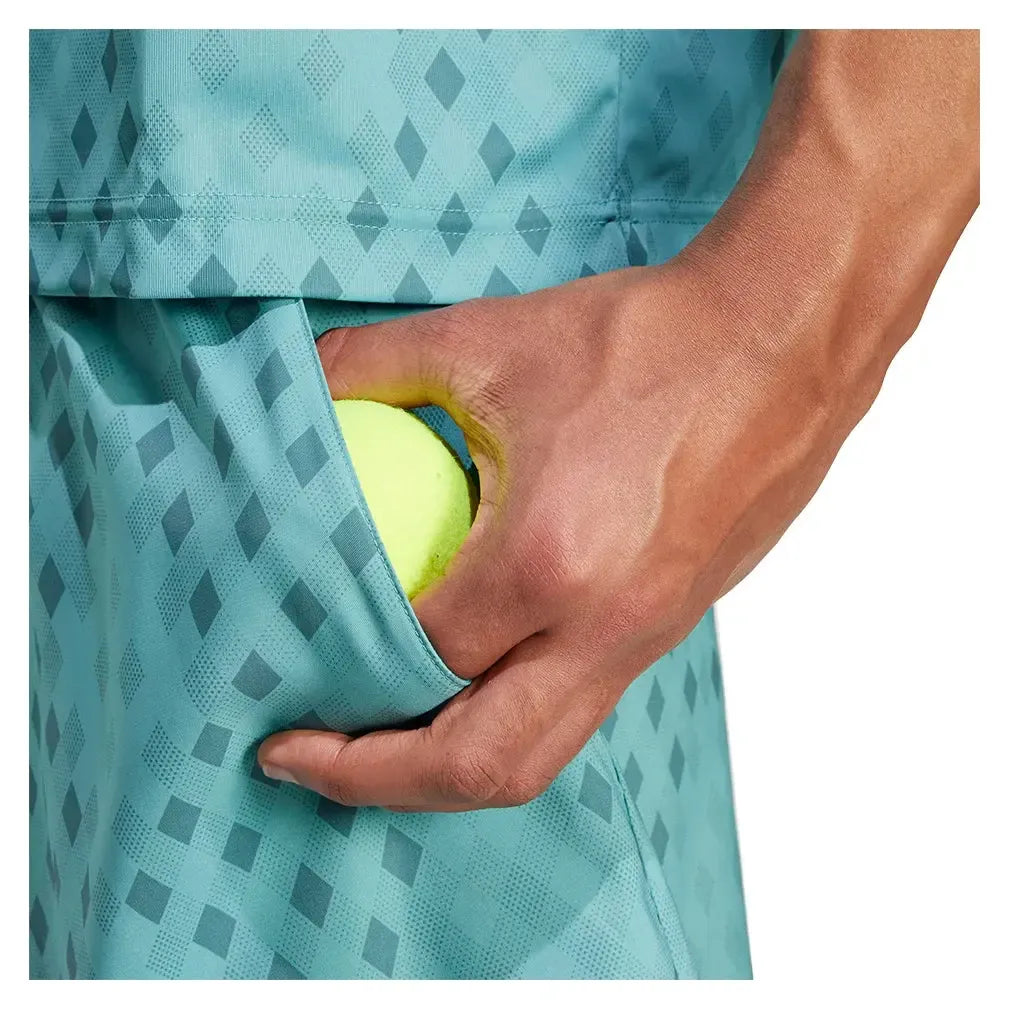 Men's Club Graphic 9 Inch Tennis Short Powder and Preloved Teal