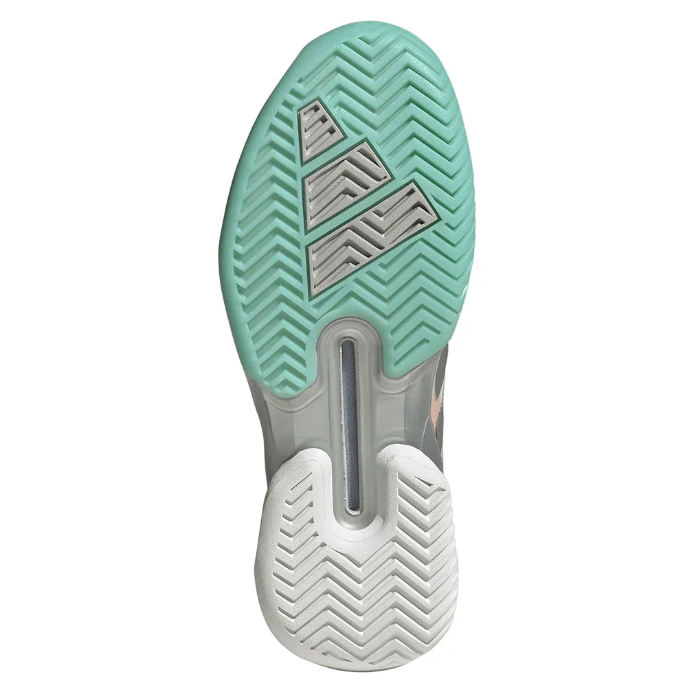 Women's Adizero Ubersonic 5 Tennis Shoes Flash Aqua and Silver Metallic