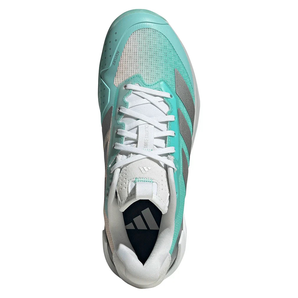 Women's Adizero Ubersonic 5 Tennis Shoes Flash Aqua and Silver Metallic