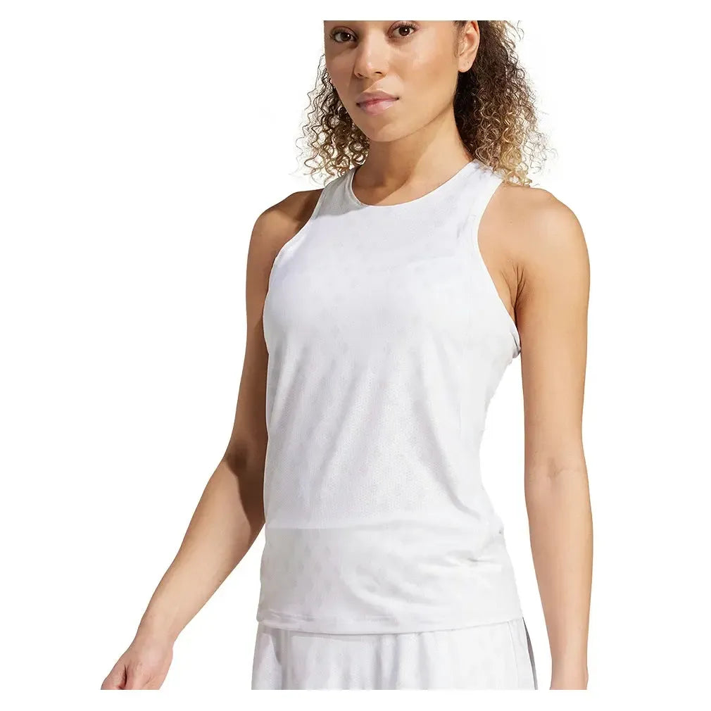 Women's Club Graphic Tennis Tank White and Dash Grey