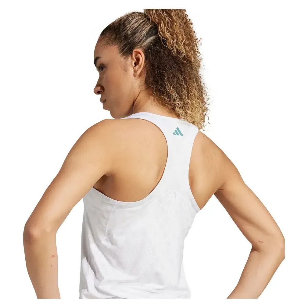 Women's Club Graphic Tennis Tank White and Dash Grey