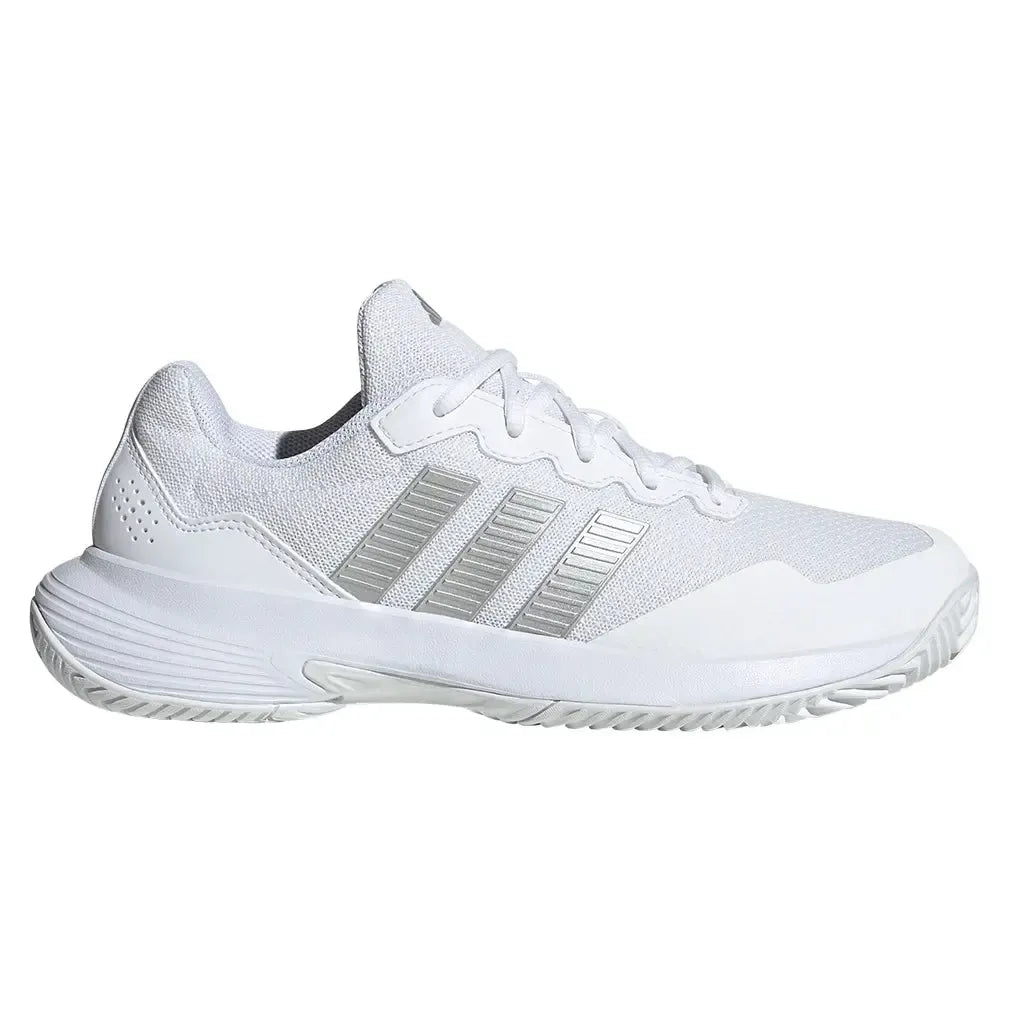 Women's GameCourt 2 Tennis Shoes Core White and Silver Metallic