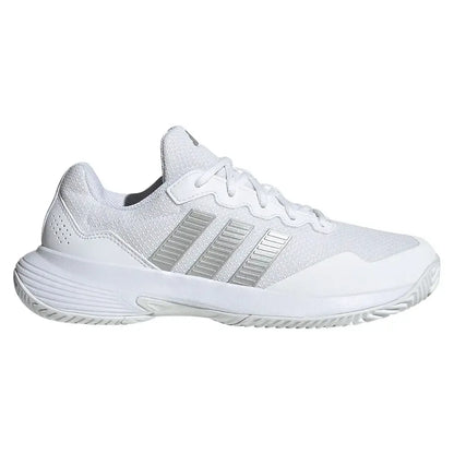 Women's GameCourt 2 Tennis Shoes Core White and Silver Metallic