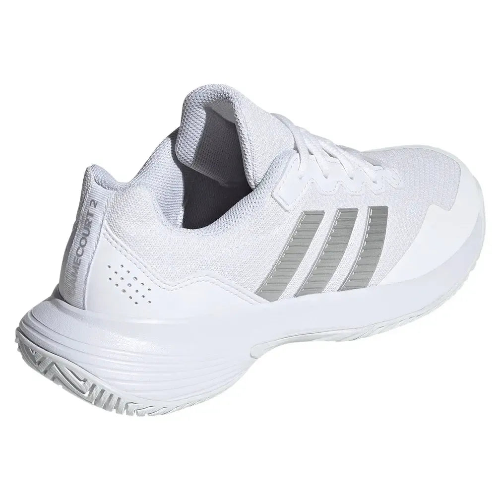 Women's GameCourt 2 Tennis Shoes Core White and Silver Metallic