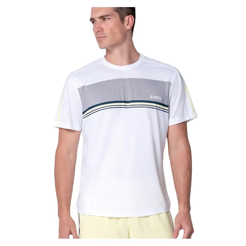 Men's Radian Short Sleeve Tennis Top White-Apparel-K-Swiss-KMT72-37D110F25-Tennis Express