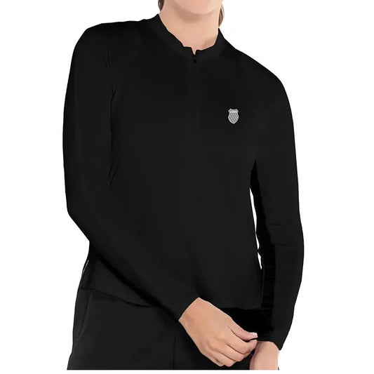 Women's Excel Zip Tennis Long Sleeve-Apparel-K-Swiss-KWT19-B-Black-Tennis Express
