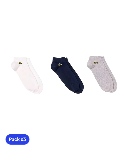 Socks Lacoste Cortos Azul/Gris/White (Pack x3)