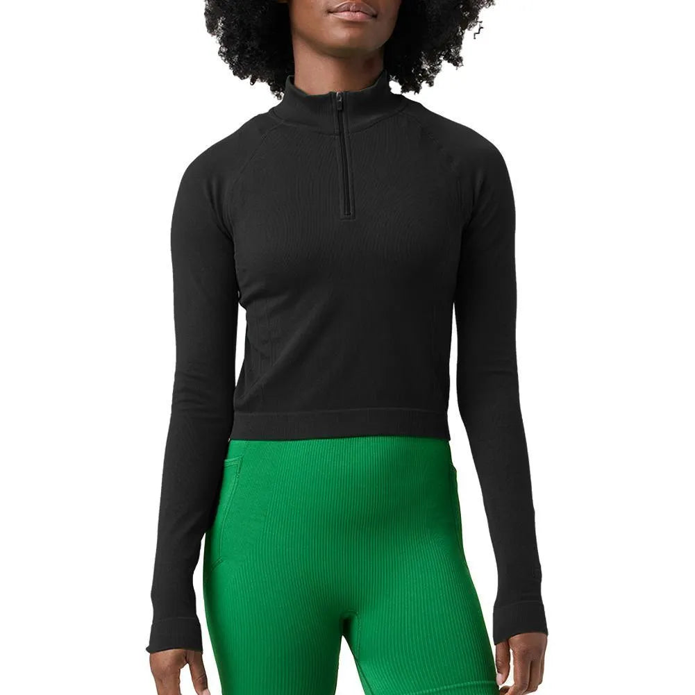 Womens Break Point Seamless Quarter Zip Tennis Top Black-Apparel-Fila-LW43F003-001F24-Tennis Express