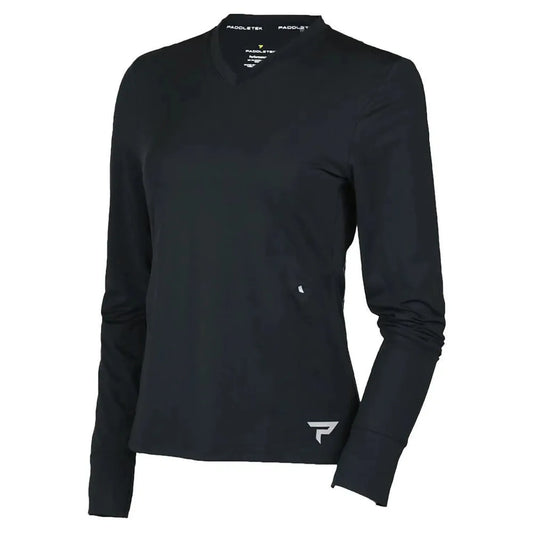 Womens Long Sleeve Performance Tennis Top Black-Apparel-Paddletek-PTW06-BU24-Tennis Express